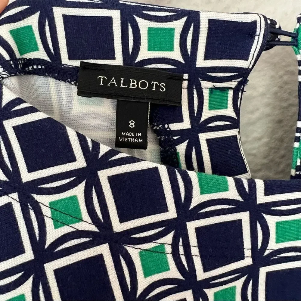 Talbots Geometric Print 3/4 Sleeve Shift Dress Size 8